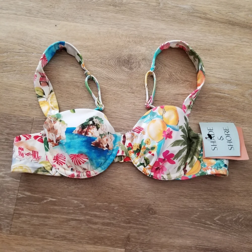 NWT Shade & Shore Mediterranean Graphic Bikini Top Size 32B